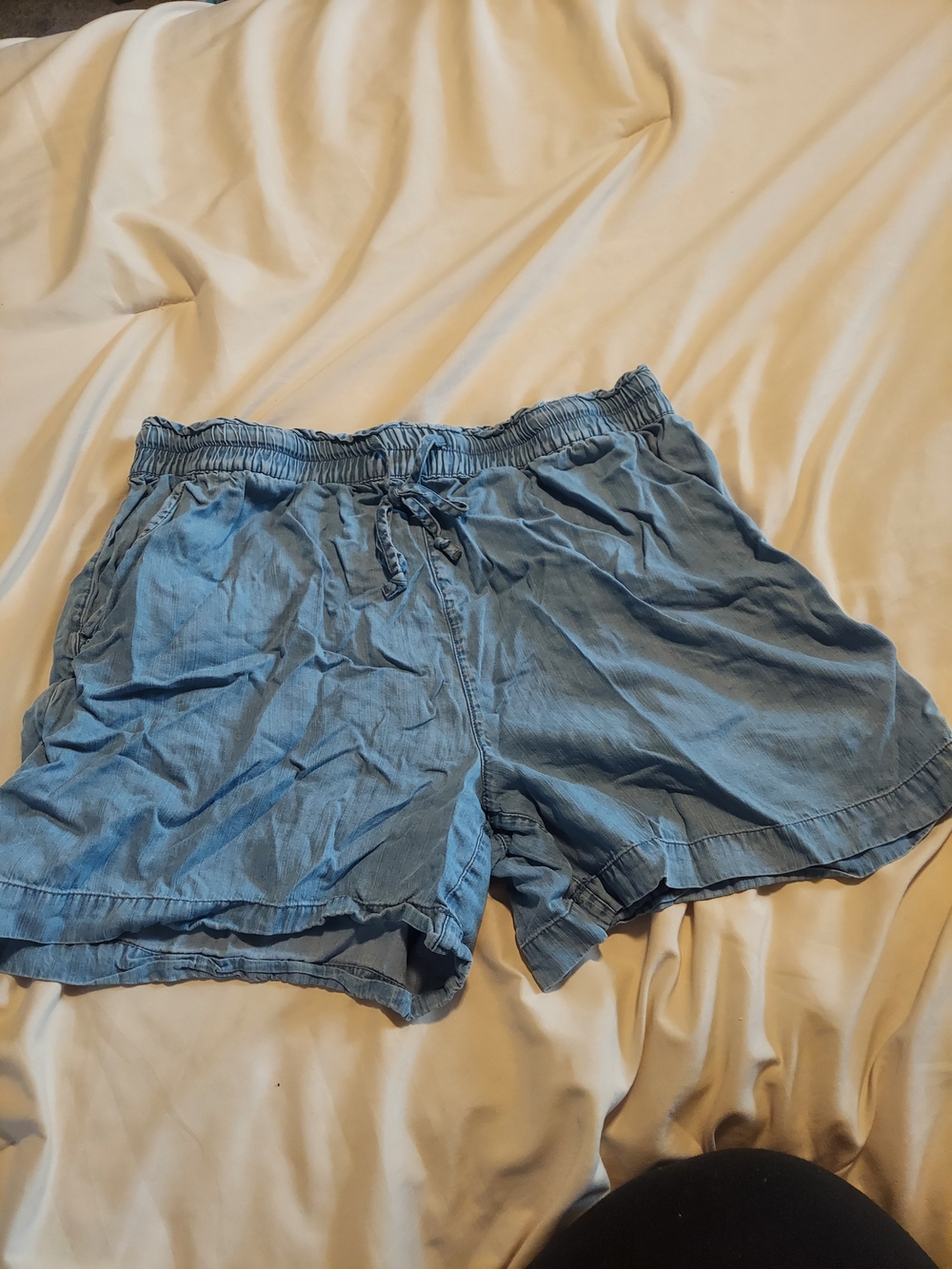 Beachlunchlounge Medium Chambray Drawstring Shorts Blue Elastic Waist Casual